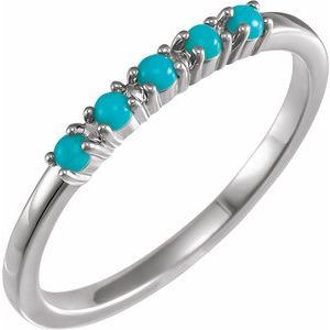 14K White Gold Natural Turquoise Round 3 Mm Polished Natural Turquoise Cabochon Stackable Ring Size 7