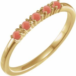 14K Yellow Gold  Round 2 Mm Polished Natural Coral Cabochon Stackable Ring Size 7
