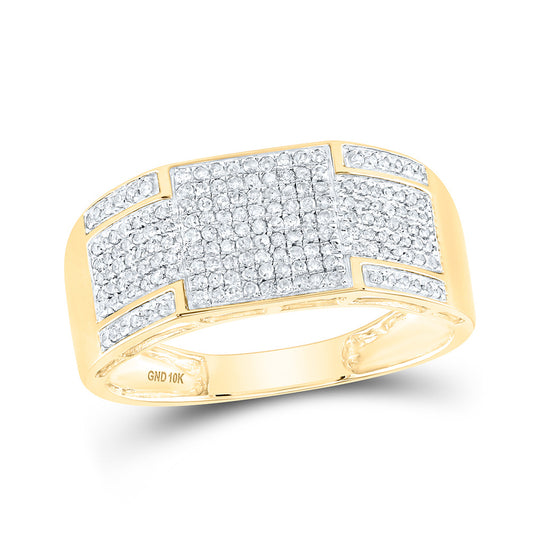 10K Yellow Gold Mens Round Diamond Band Ring 3/8 Cttw, Mens Size: 7-13