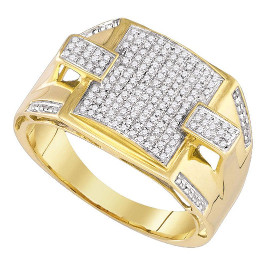 10K Yellow Gold Mens Round Diamond Square Cluster Ring 3/8 Cttw, Mens Size: 7-13