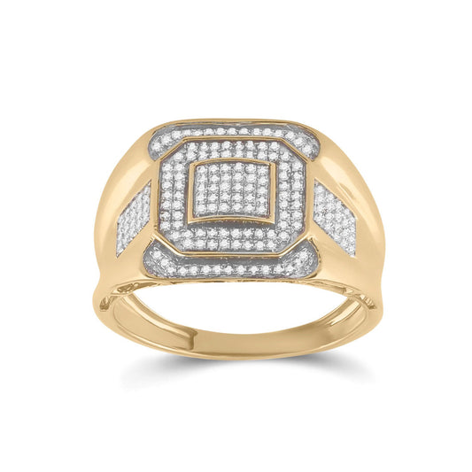 10K Yellow Gold Mens Round Diamond Octagon Square Cluster Ring 1/2 Cttw, Mens Size: 7-13