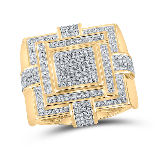 10K Yellow Gold Mens Round Diamond Square Cluster Ring 3/4 Cttw, Mens Size: 7-13
