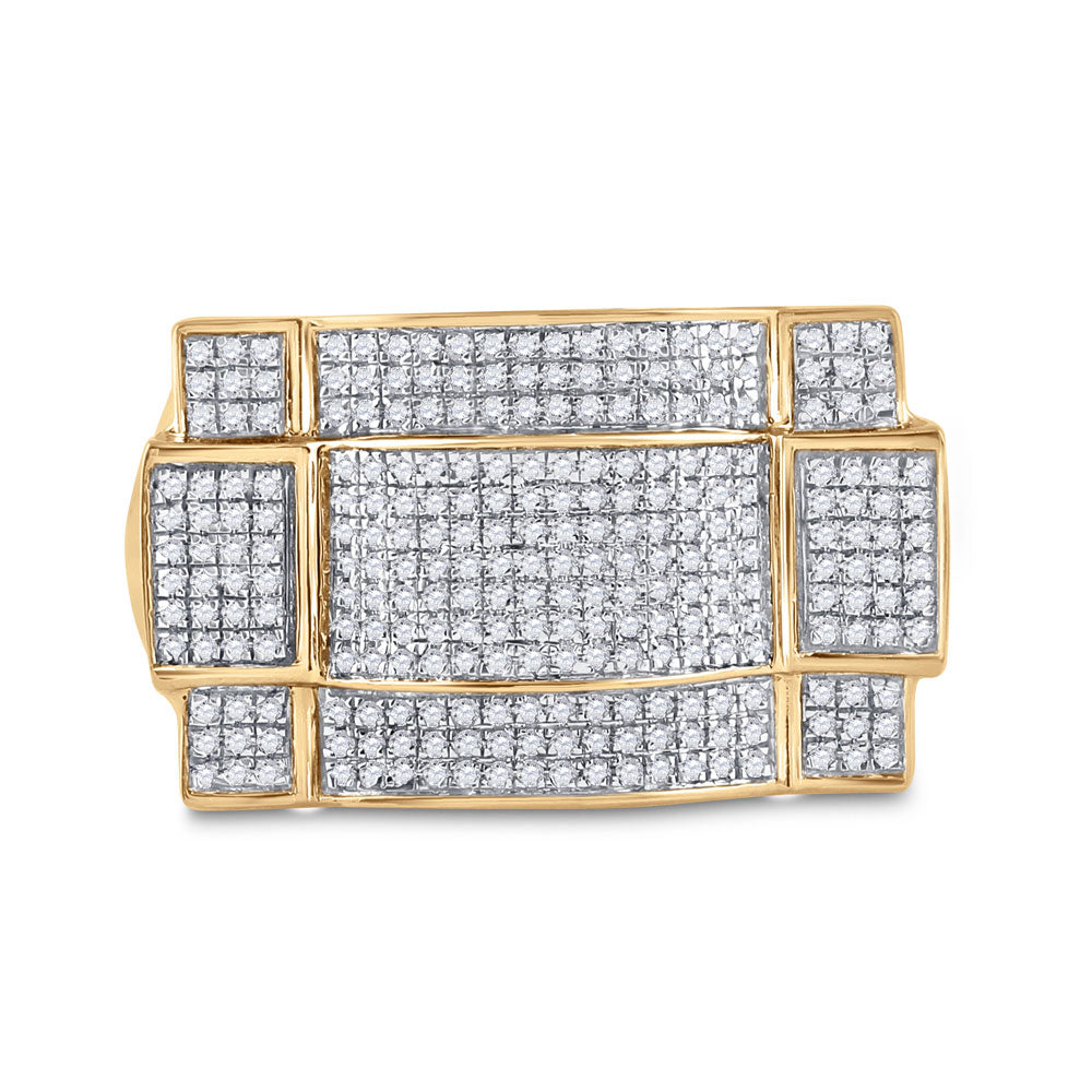 10K Yellow Or White Gold  Mens Round Diamond Contoured Rectangle Cluster Ring 1/2 Cttw, Mens Size: 7-13