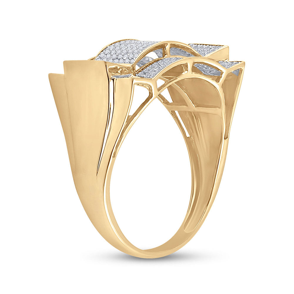 10K Yellow Or White Gold  Mens Round Diamond Contoured Rectangle Cluster Ring 1/2 Cttw, Mens Size: 7-13