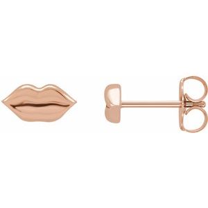 14K Rose Gold 8 X 3.92 Mm Pair Friction Backs Included Polished Metal Lips Stud Earrings