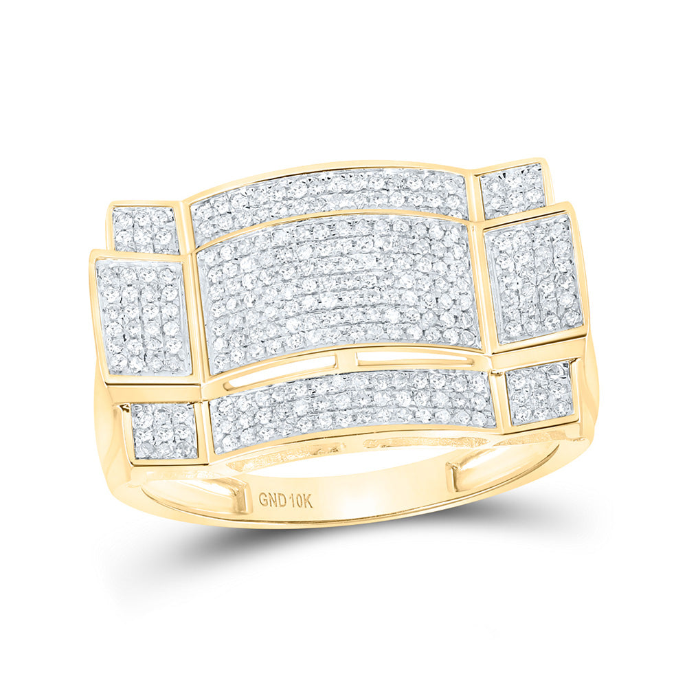 10K Yellow Or White Gold  Mens Round Diamond Contoured Rectangle Cluster Ring 1/2 Cttw, Mens Size: 7-13