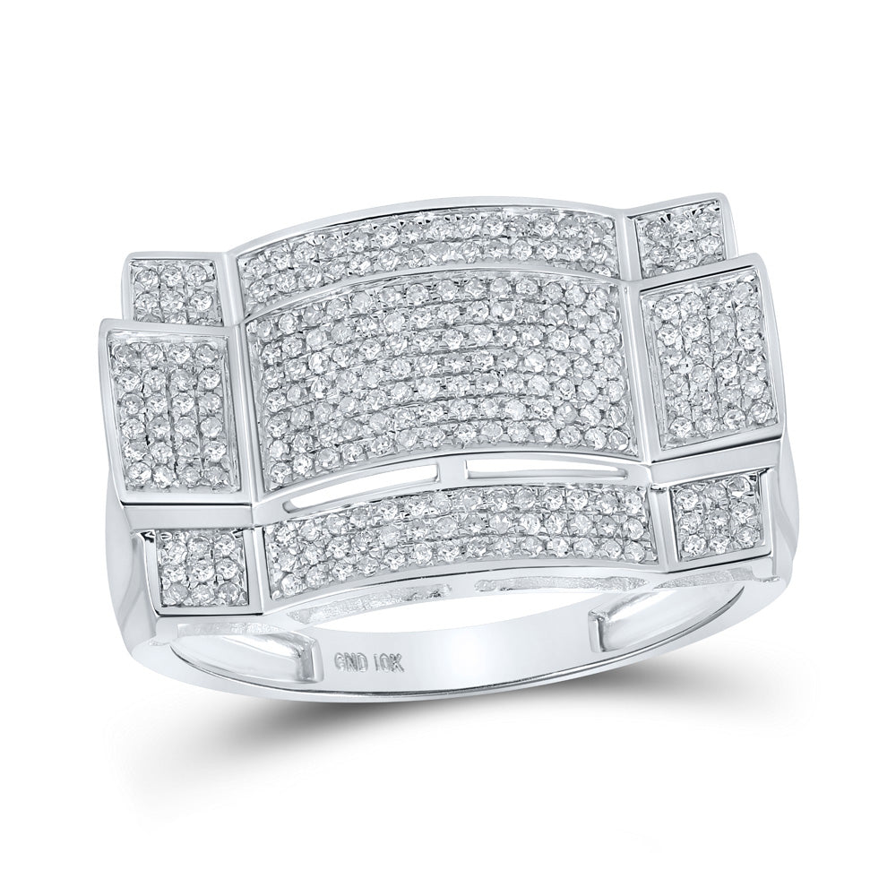 10K Yellow Or White Gold  Mens Round Diamond Contoured Rectangle Cluster Ring 1/2 Cttw, Mens Size: 7-13