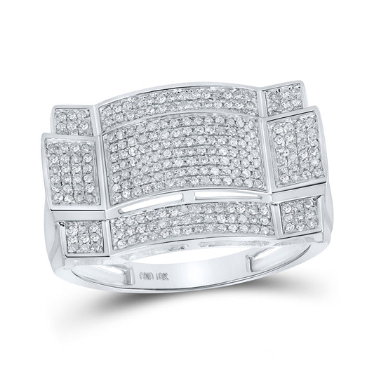 10K Yellow Or White Gold  Mens Round Diamond Contoured Rectangle Cluster Ring 1/2 Cttw, Mens Size: 7-13