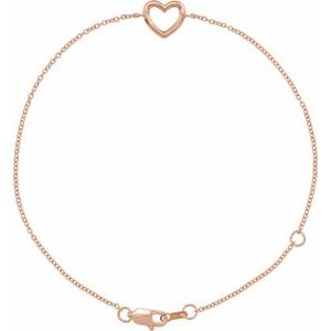 14K Rose Gold 12.1 X 8 Mm 6 1/2-7 1/2 In Polished Heart Bracelet