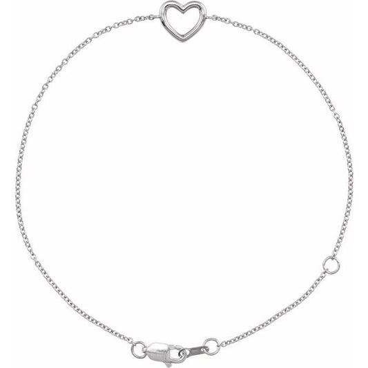 Sterling Silver 12.1 X 8 Mm 6 1/2-7 1/2 In Polished Heart Bracelet