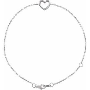 14K White Gold 12.1 X 8 Mm 6 1/2-7 1/2 In Polished Heart Bracelet