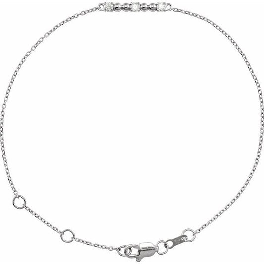 14K Yellow Or White Gold Round  2 Mm 17.93 X 2.28 Mm 6 1/2-7 1/2 In I1, G-H Polished Bead And 1/10 Ctw Natural Diamond Bar Bracelet
