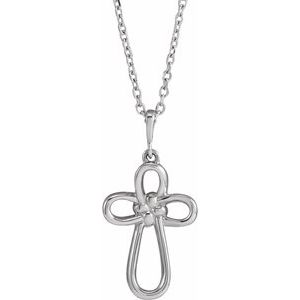 Sterling Silver  Cross With Center Knot Design Necklace, Length: 18 In