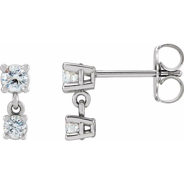 14K White Gold 3 Mm Round Friction Back Polished 1/3 Ctw Natural Diamond Articulated Dangle Earrings
