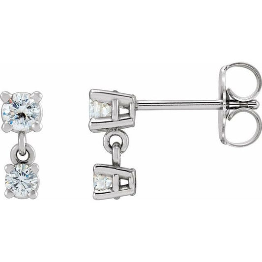 14K White Gold 3 Mm Round Friction Back Polished 1/3 Ctw Natural Diamond Articulated Dangle Earrings