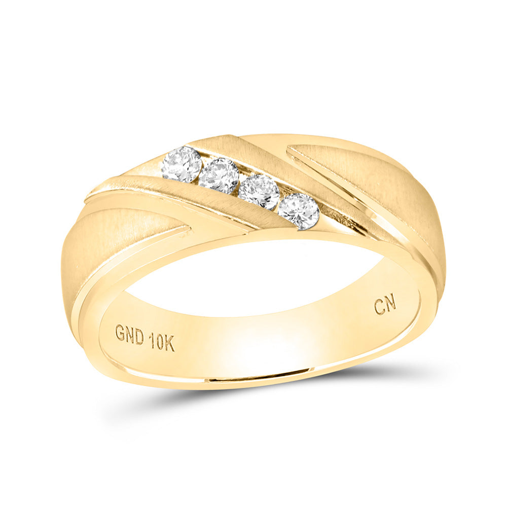 10K Yellow Or White Gold  Mens Round Channel-set Diamond Wedding Anniversary Band Ring 1/4 Cttw, Mens Size: 7-13