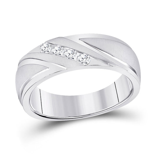 10K Yellow Or White Gold  Mens Round Channel-set Diamond Wedding Anniversary Band Ring 1/4 Cttw, Mens Size: 7-13