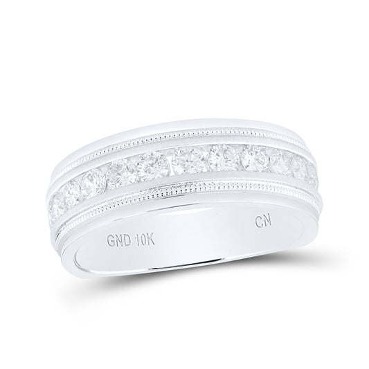 10K Yellow Or White Gold  Mens Round Diamond Wedding Single Row Band Ring 1 Cttw, Mens Size: 7-13