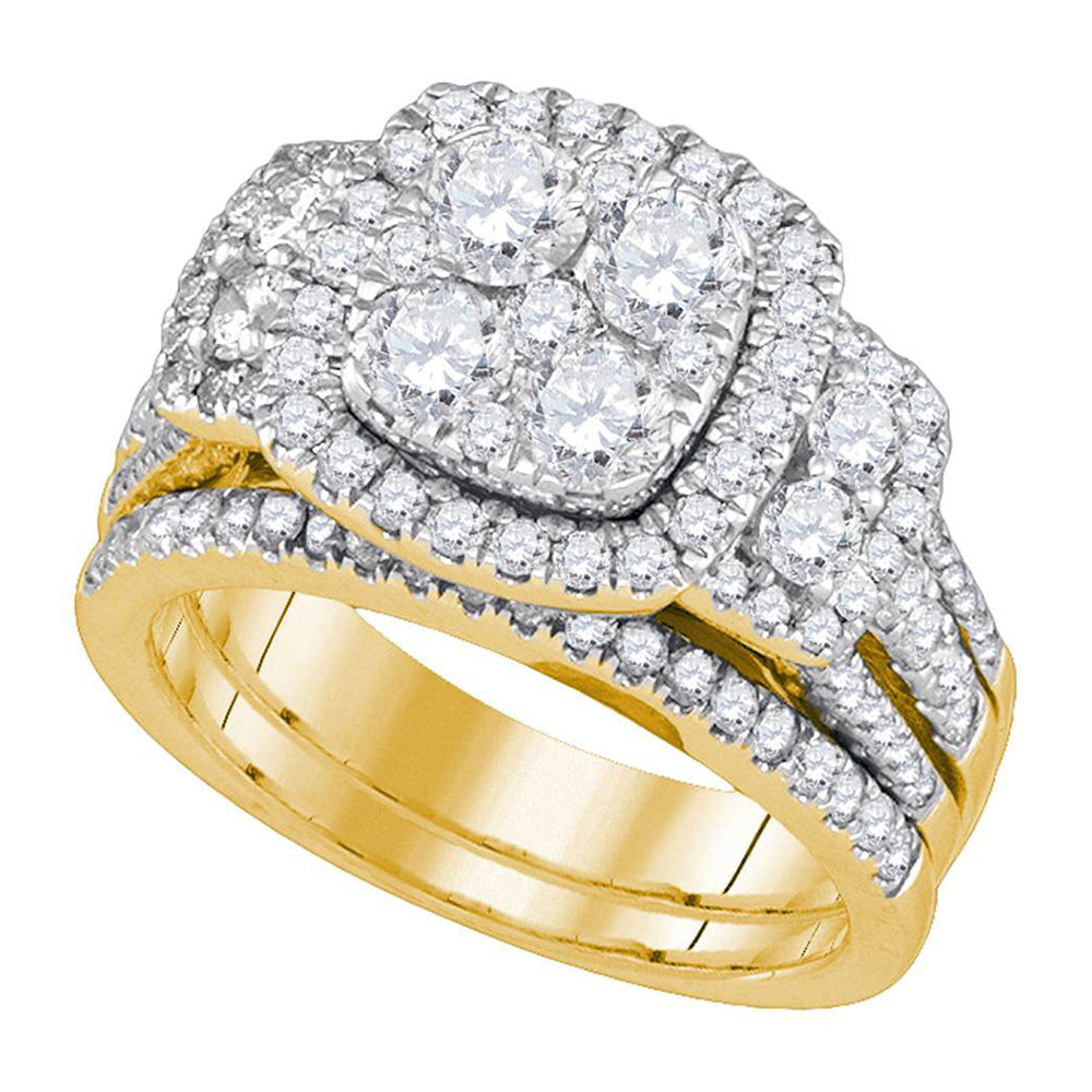 14K Yellow Gold Round Diamond Cluster Bridal Wedding Ring Band Set 2 Cttw, Womens Size: 5-10