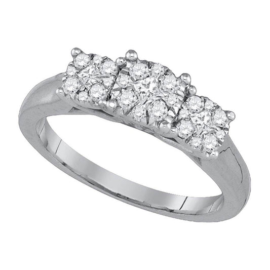 14K White Gold Princess Diamond 3-stone Bridal Wedding Engagement Ring 1/2 Cttw, Womens Size: 5-10