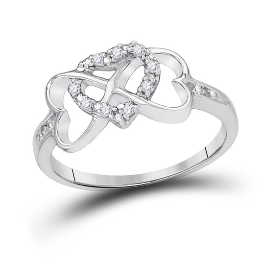 10K Yellow Or Rose Gold Or Sterling Silver Womens Round Diamond Heart Ring 1/10 Cttw, Womens Size: 5-10