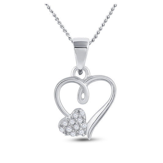 Sterling Silver Womens Round Diamond Heart Pendant 1/20 Cttw, Length: 0.67 In, Width: 0.43 In