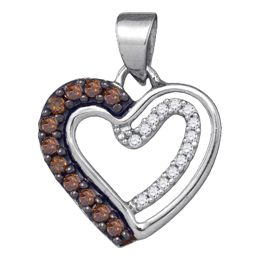 10K White Gold Womens Round Brown Diamond Heart Pendant 1/5 Cttw, Length: 0.73 In, Width: 0.57 In