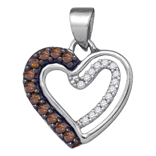 10K White Gold Womens Round Brown Diamond Heart Pendant 1/5 Cttw, Length: 0.73 In, Width: 0.57 In