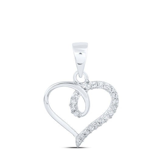 10K White Gold Womens Round Diamond Heart Pendant 1/10 Cttw, Length: 0.71 In, Width: 0.51 In