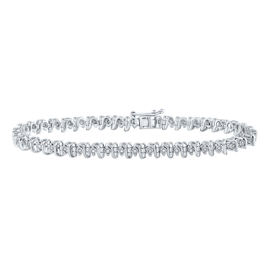 Sterling Silver Womens Round Diamond S Link Tennis Bracelet 1/3 Cttw, Width: 0.2 In