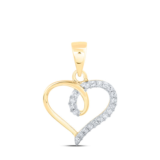 10K Yellow Gold Womens Round Diamond Heart Pendant 1/10 Cttw, Length: 0.71 In, Width: 0.51 In