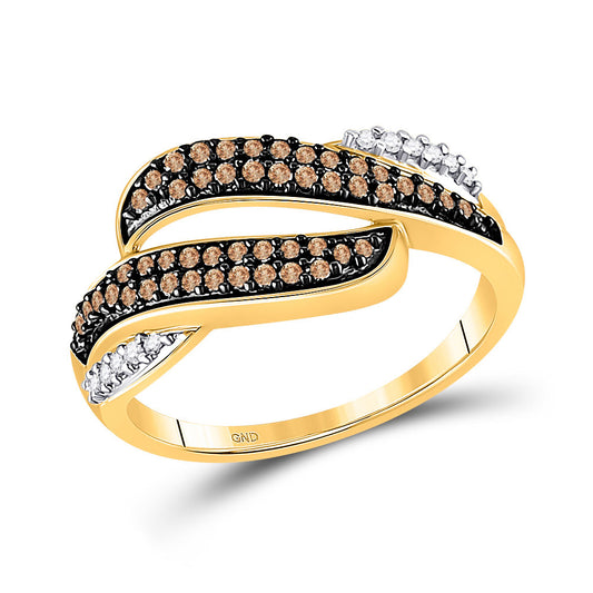 10K Yellow Gold Womens Round Brown Diamond Band Ring 1/3 Cttw, Womens Size: 5-10