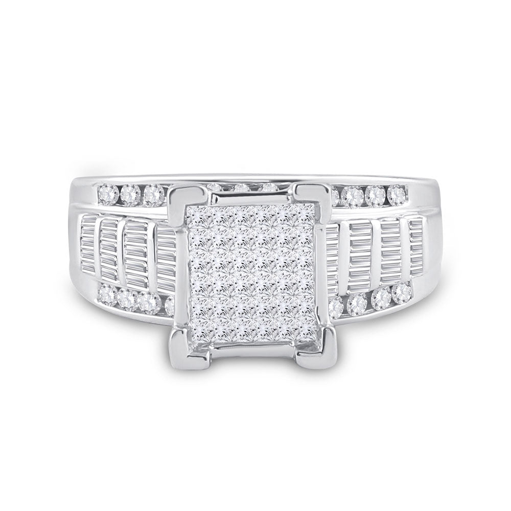 Sterling Silver Princess Diamond Square Cluster Bridal Wedding Engagement Ring 1 Cttw, Womens Size: 5-10