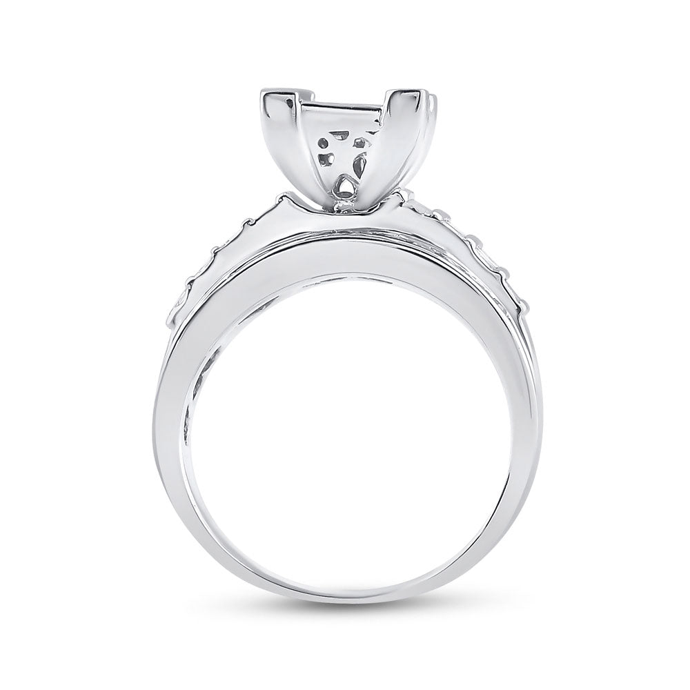 Sterling Silver Princess Diamond Square Cluster Bridal Wedding Engagement Ring 1 Cttw, Womens Size: 5-10
