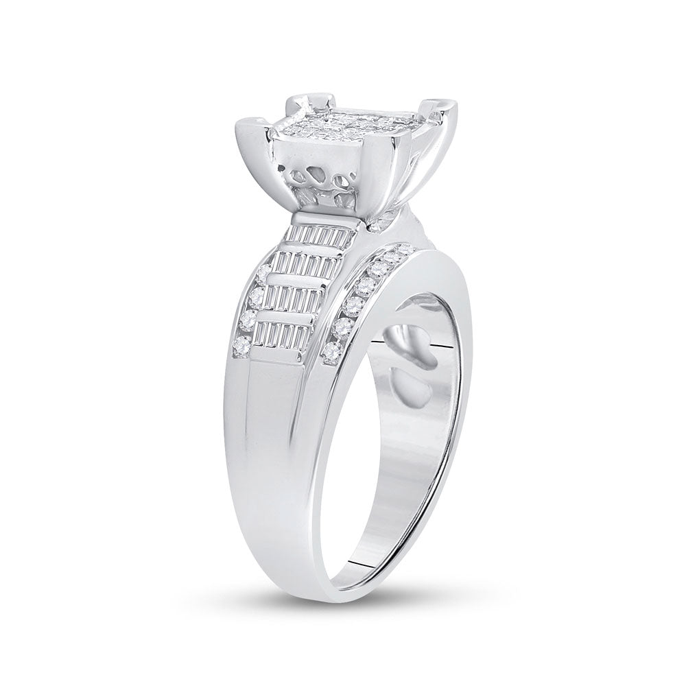 Sterling Silver Princess Diamond Square Cluster Bridal Wedding Engagement Ring 1 Cttw, Womens Size: 5-10