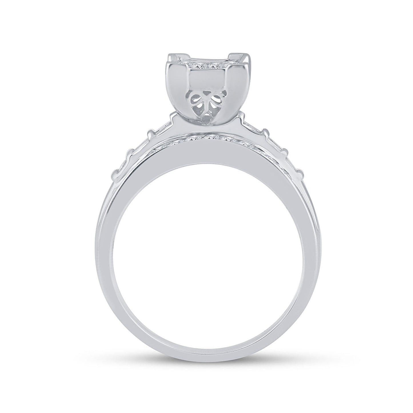 Sterling Silver Princess Diamond Cluster Bridal Wedding Engagement Ring 3/4 Cttw, Womens Size: 5-10