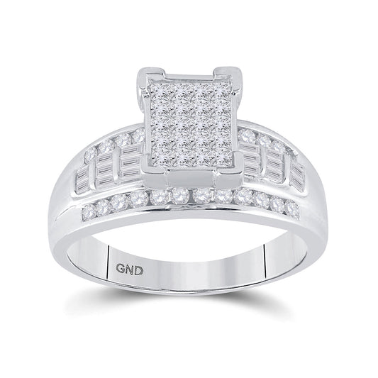 Sterling Silver Princess Diamond Cluster Bridal Wedding Engagement Ring 3/4 Cttw, Womens Size: 5-10