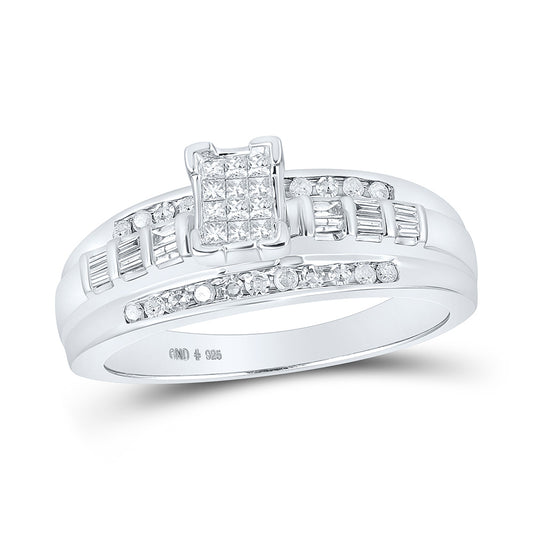 Sterling Silver Princess Diamond Square Cluster Bridal Wedding Engagement Ring 1/3 Cttw, Womens Size: 5-10