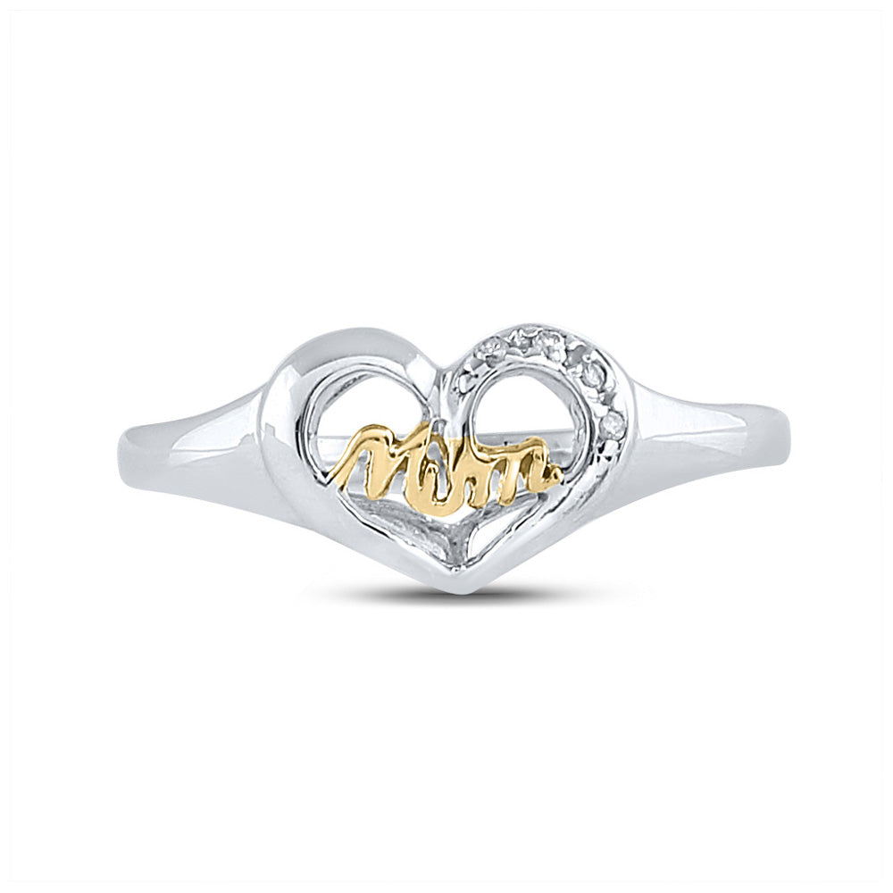 Sterling Silver Womens Round Diamond Mom Heart Ring .02 Cttw, Womens Size: 5-10