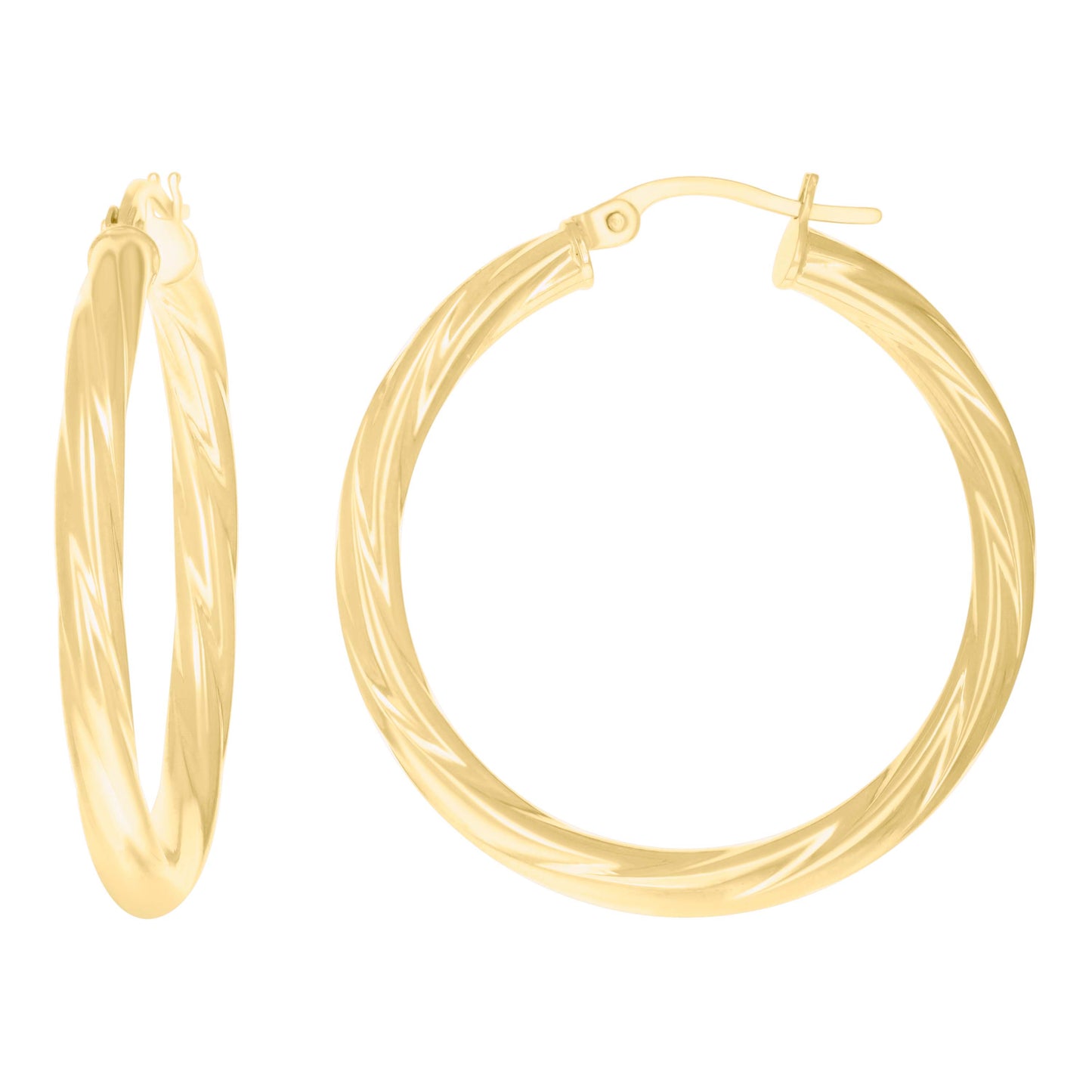 10K Yellow Gold Womens Twisted Tube 3mm Hinged Hoops Huggies