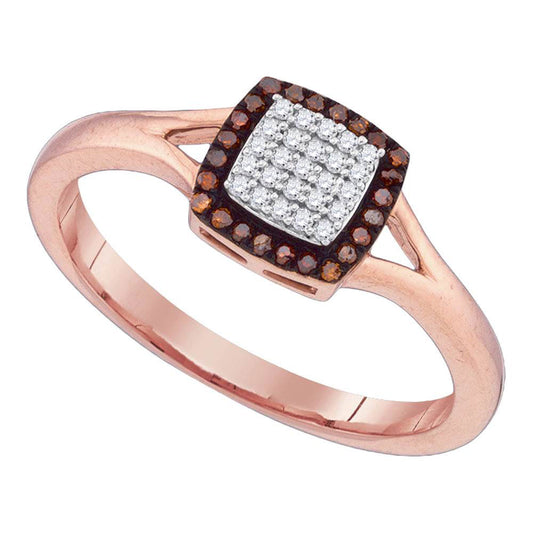 10K Rose Gold Womens Round Red Color Enhanced Diamond Square Ring 1/8 Cttw, Womens Size: 5-10