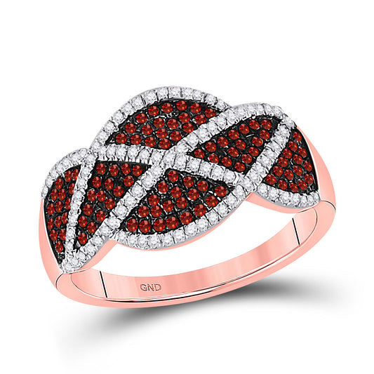 10K Rose Gold Womens Round Red Color Enhanced Diamond Segmented Fashion Ring 1/2 Cttw, Womens Size: 5-10