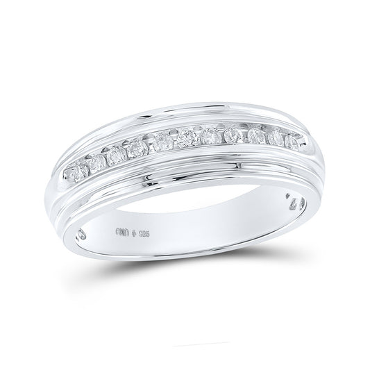 Sterling Silver Mens Round Diamond Wedding Band Ring 1/4 Cttw, Mens Size: 7-13