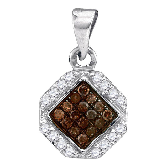 10K White Gold Womens Round Brown Diamond Geometric Cluster Pendant 1/4 Cttw, Length: 0.7 In, Width: 0.45 In