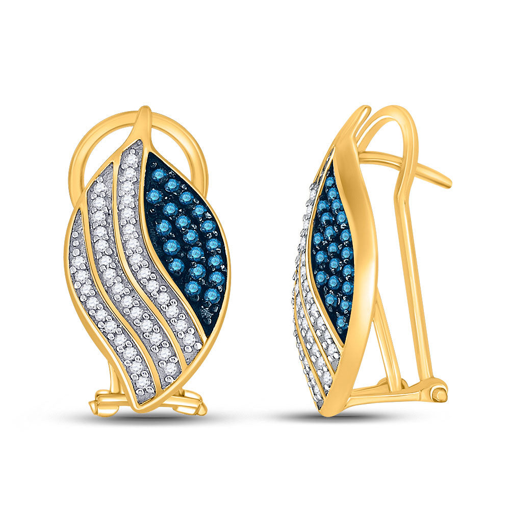 10K Yellow Gold Womens Round Blue Color Enhanced Diamond Fashion Earrings 1/2 Cttw