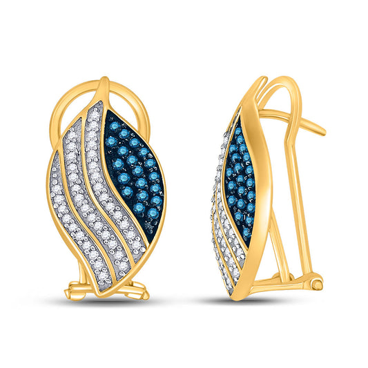 10K Yellow Gold Womens Round Blue Color Enhanced Diamond Fashion Earrings 1/2 Cttw