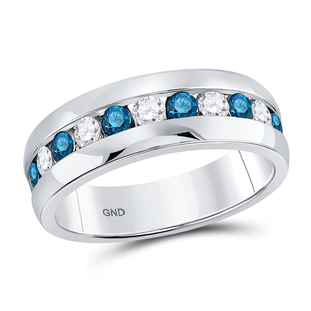 10K White Gold Mens Round Blue Color Enhanced Diamond Band Ring 1 Cttw, Mens Size: 7-13