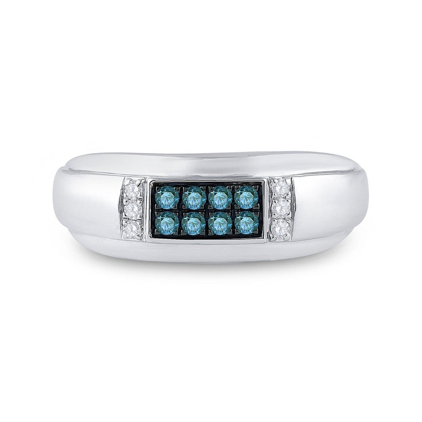 10K White Gold Mens Round Blue Color Enhanced Diamond Band Ring 1/3 Cttw, Mens Size: 7-13