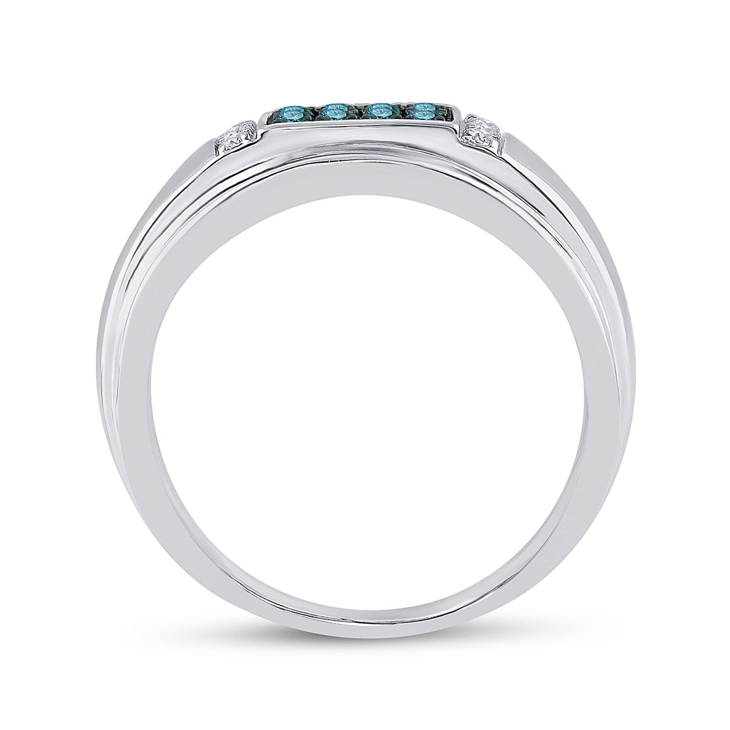 10K White Gold Mens Round Blue Color Enhanced Diamond Band Ring 1/3 Cttw, Mens Size: 7-13
