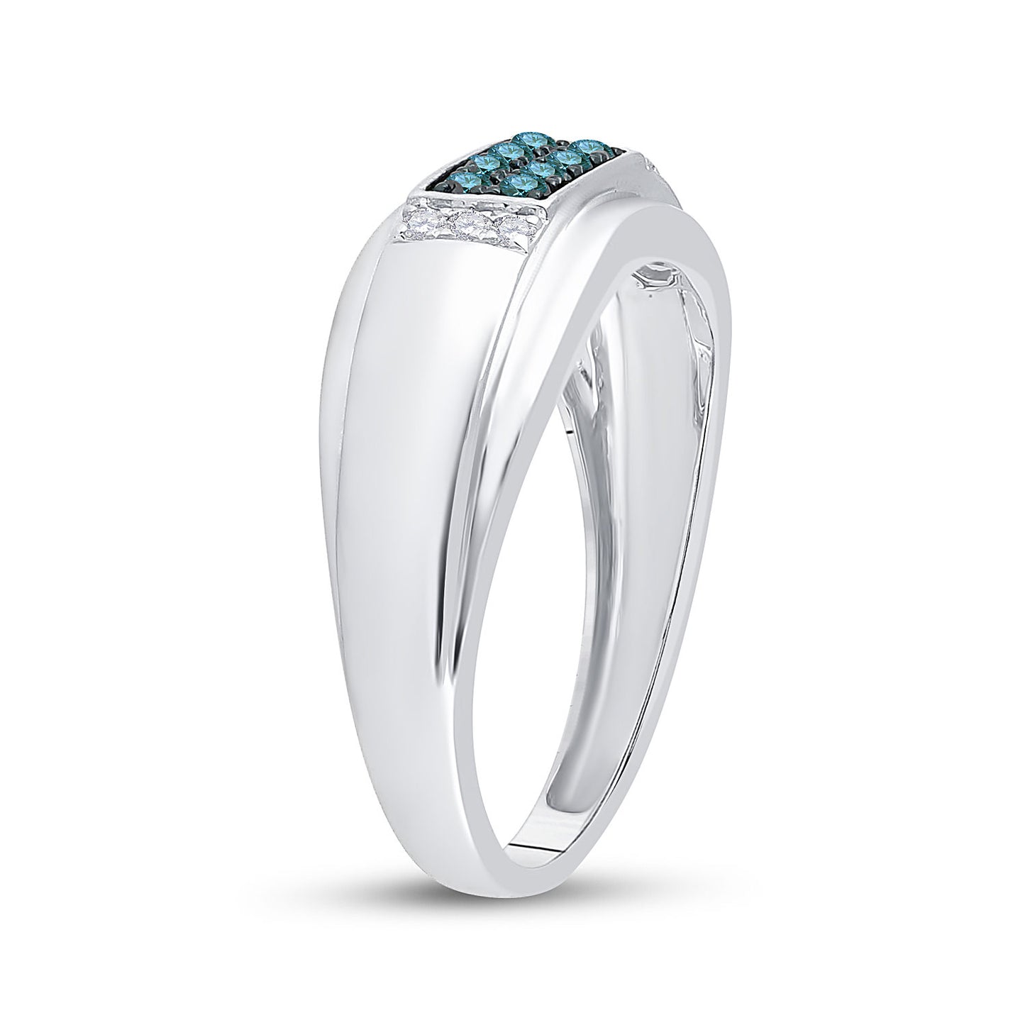 10K White Gold Mens Round Blue Color Enhanced Diamond Band Ring 1/3 Cttw, Mens Size: 7-13